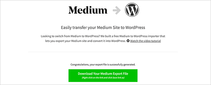 Descarga tu archivo de importación compatible con WordPress