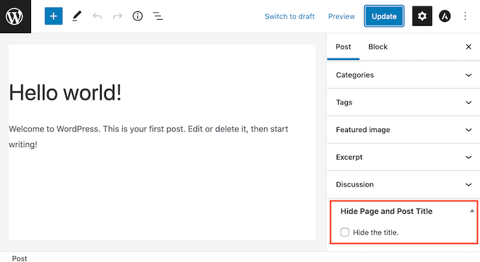 Cómo ocultar el título de una página o entrada de WordPress