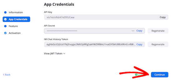 Copiar las credenciales de la aplicación API