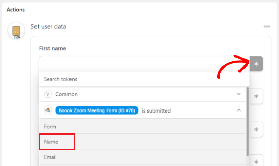 Establecer los datos del usuario desde el formulario de la reunión de Zoom