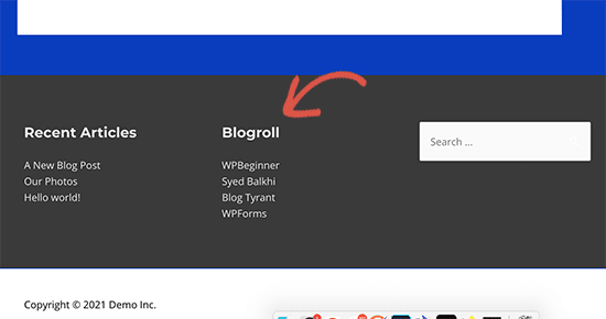 Blogroll en el área del widget del pie de página