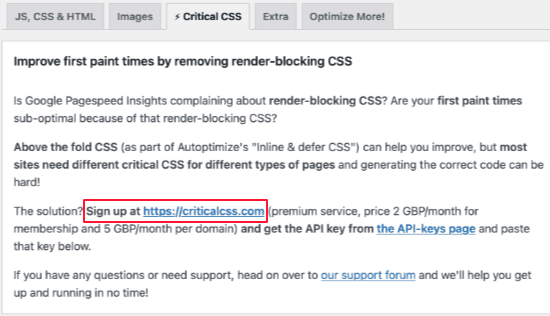 Registrarse en una cuenta de Critical CSS