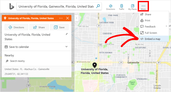 Opción de incrustar un mapa en Bing Maps