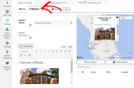Añadir un nuevo marcador para el mapa de Bing en WordPress