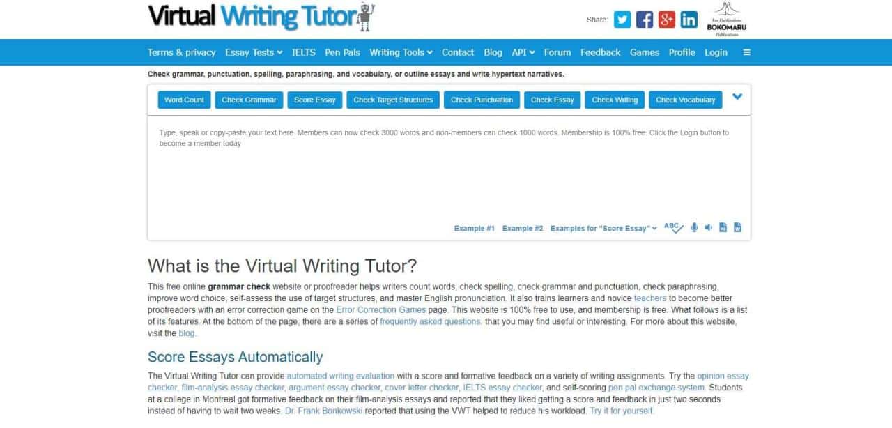 Página de inicio del Tutor Virtual de Escritura