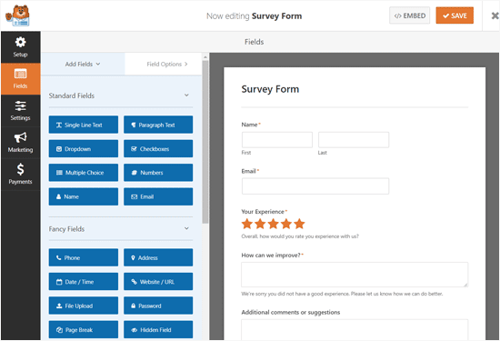 Editar el formulario de la encuesta con WPForms