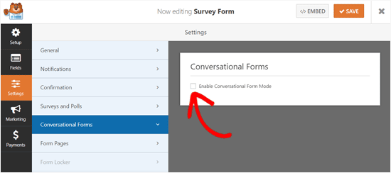 Activar el modo de formulario conversacional en WPForms