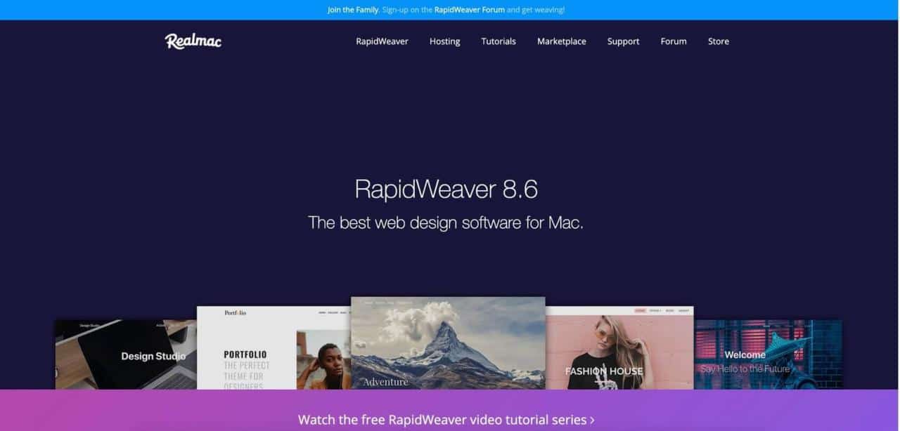 Página de inicio de RapidWeaver
