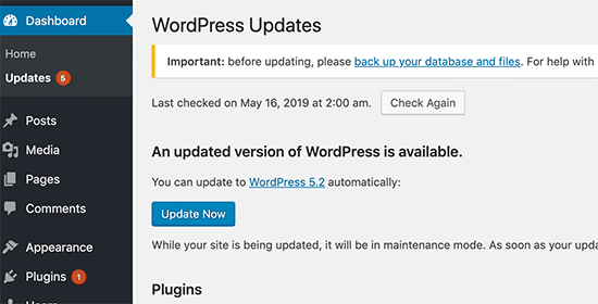 Ignorar las actualizaciones de WordPress