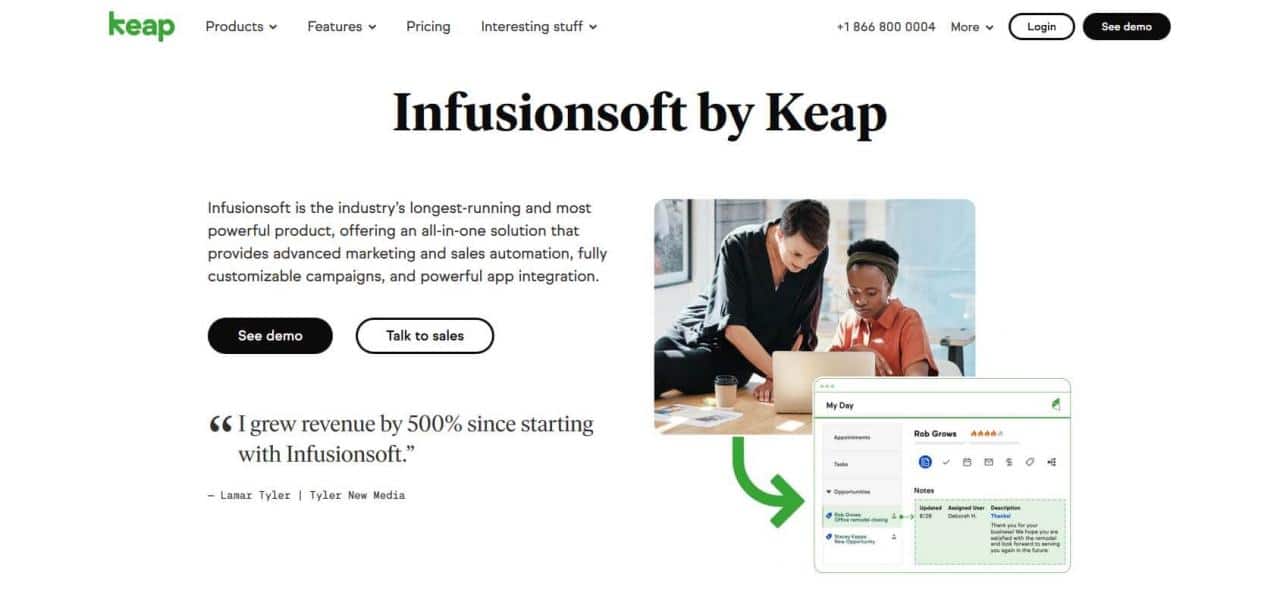 Página de inicio de InfusionSoft