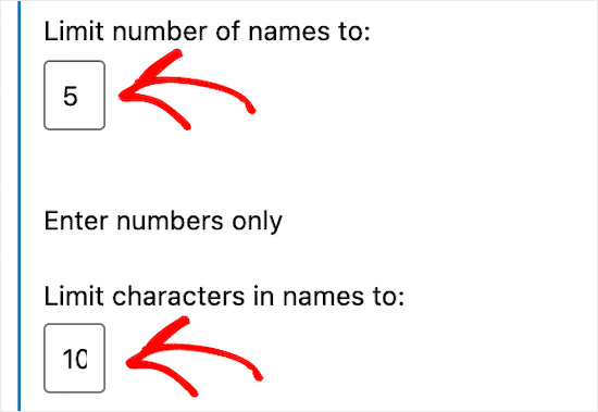 Limitar el número de nombres y caracteres