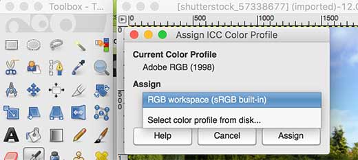 Asignar perfil de color en GIMP