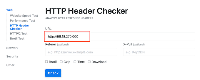 La herramienta HTTP Header Checker