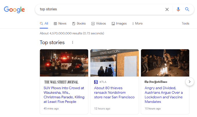 Fragmento de las mejores historias en Google