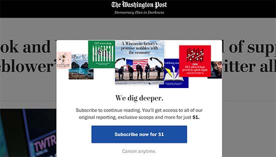 Paywall en el sitio web del Washington Post