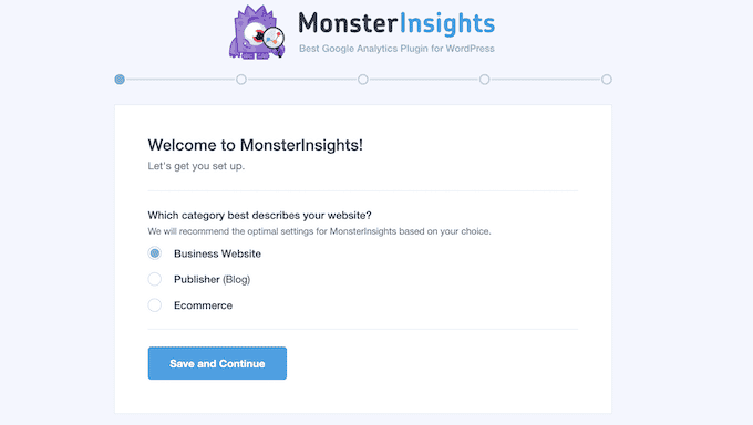 El asistente de configuración de MonsterInsights