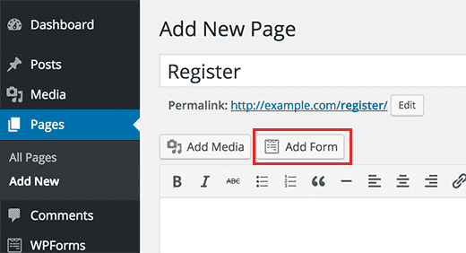 Añadir un formulario de registro de usuario a una página en WordPress