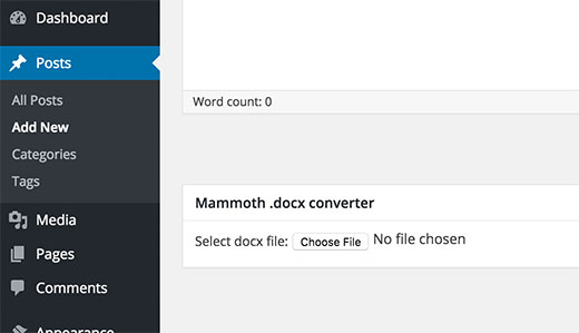 Convertidor Mammoth docx en WordPress