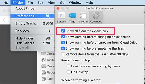 Mostrar la extensión del archivo en Mac
