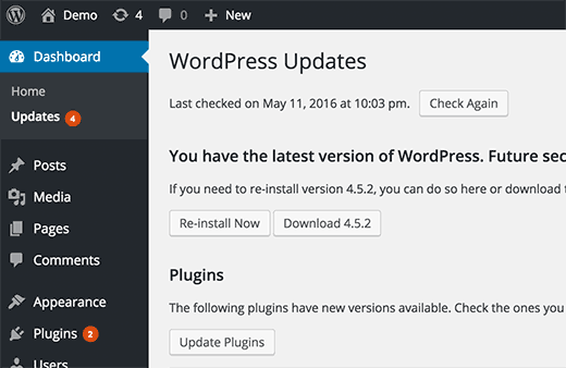 Notificaciones de actualizaciones en WordPress