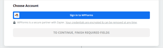 Haz clic en el botón para iniciar sesión en WPForms