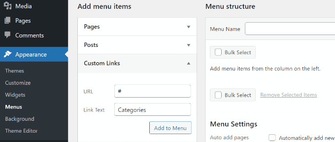 Añadir un elemento de menú de enlace personalizado