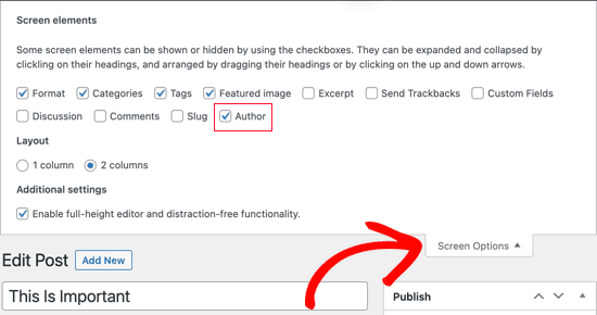 Haz clic en la casilla de verificación junto a la opción Autor