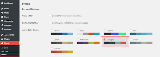 Selecciona la nueva combinación de colores del administrador