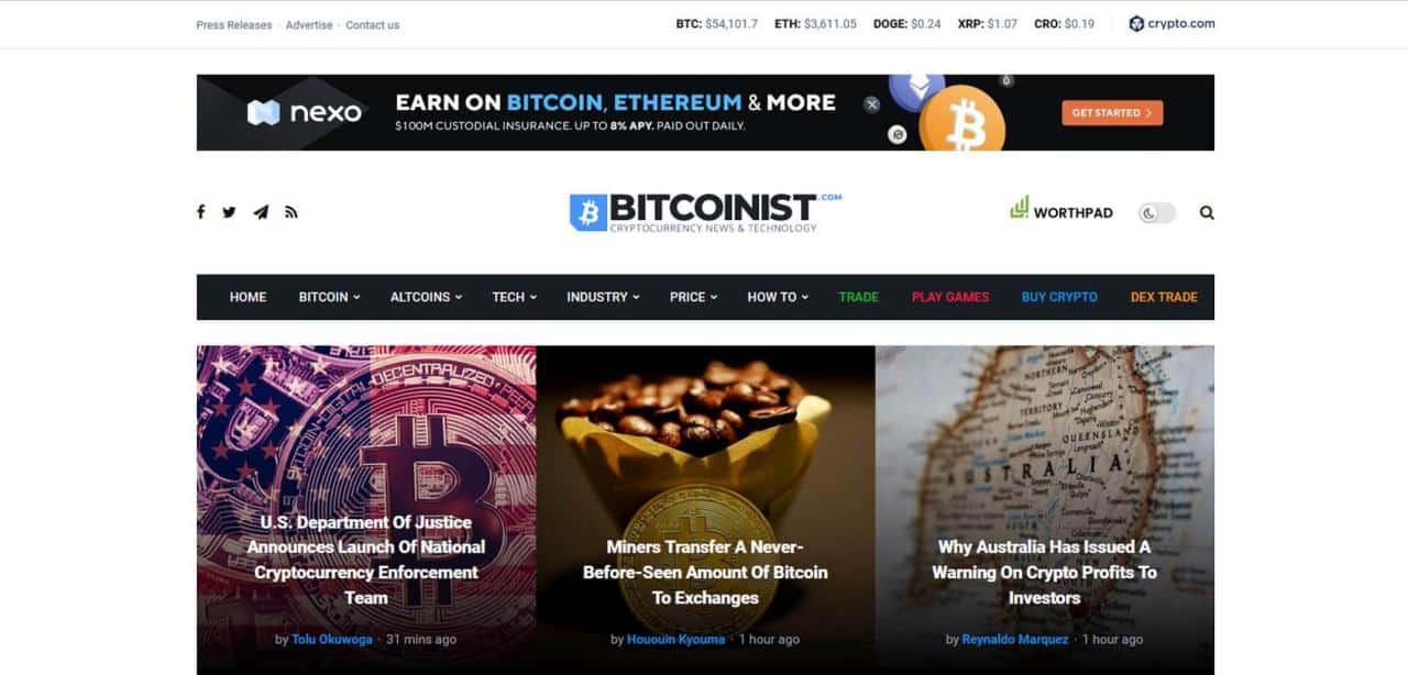 Página de Bitcoinist