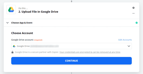 Zapier y Google Drive ya están conectados