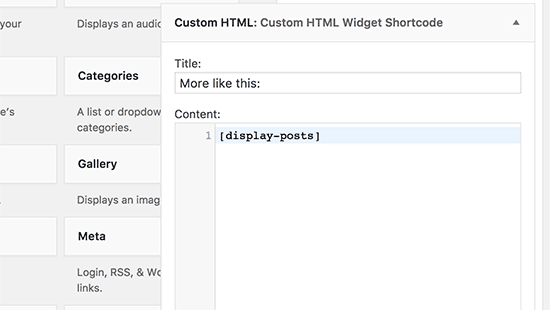 Añadir un shortcode dentro de un widget HTML personalizado en WordPress