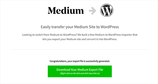 Descarga el archivo de exportación de Medium compatible con WordPress