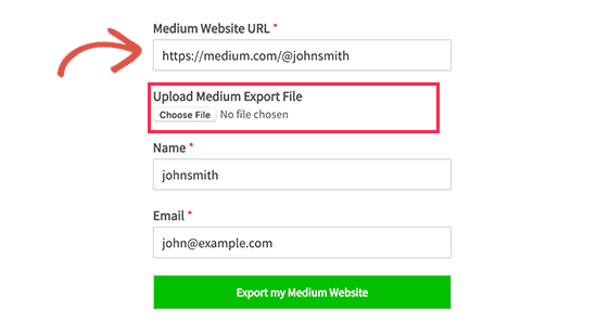 Subir el archivo de exportación de Medium