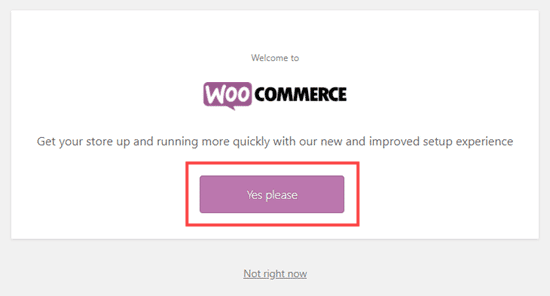 Haz clic en el botón para iniciar el asistente de configuración para WooCommerce