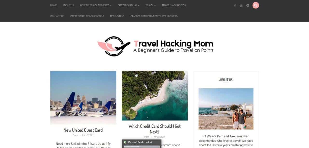 Página de Travel Hacking Mom