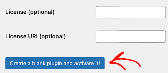 Haz clic en el botón de crear un plugin en blanco y actívalo