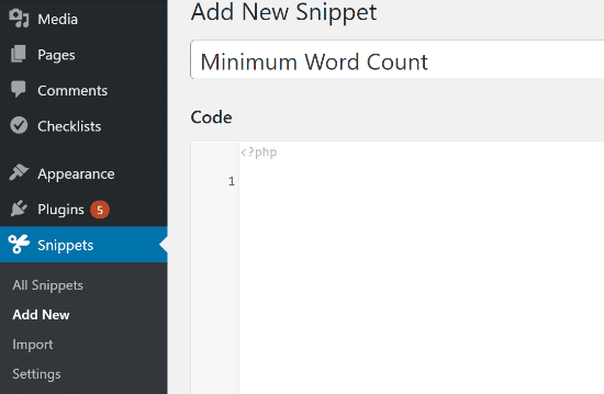 Añadir un nuevo fragmento de código