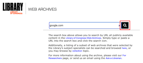 Archivo web de la Biblioteca del Congreso