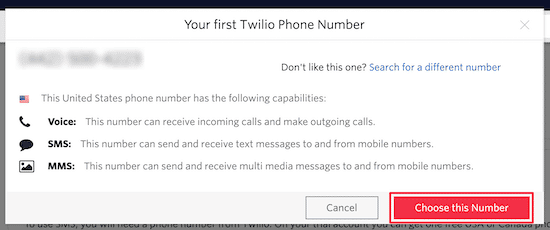 Número de teléfono de Twilio